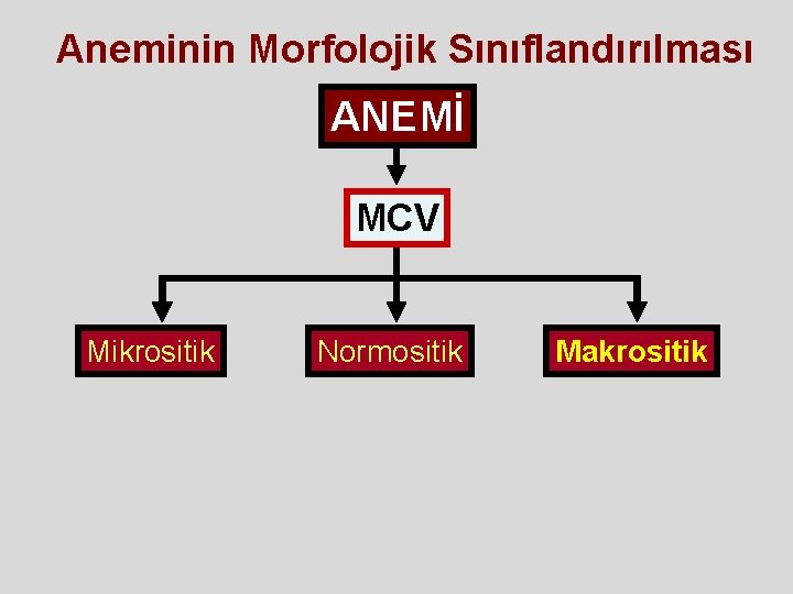 Aneminin Morfolojik Sınıflandırılması ANEMİ MCV Mikrositik Normositik Makrositik Aneminin Morfolojik Sınıflandırılması ANEMİ MCV Mikrositik Normositik Makrositik