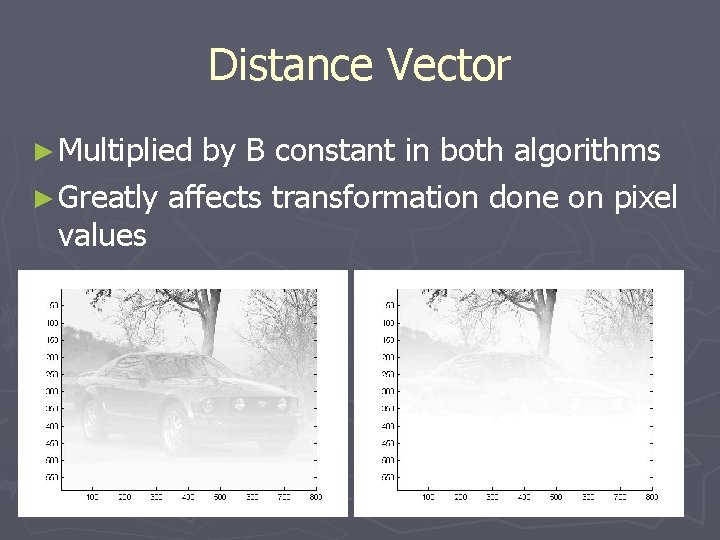 Distance Vector ► Multiplied by B constant in both algorithms ► Greatly affects transformation
