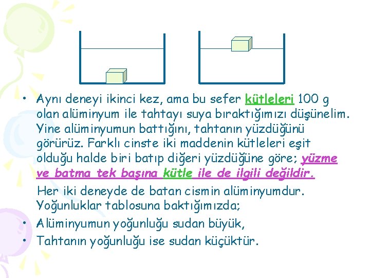  • Aynı deneyi ikinci kez, ama bu sefer kütleleri 100 g olan alüminyum