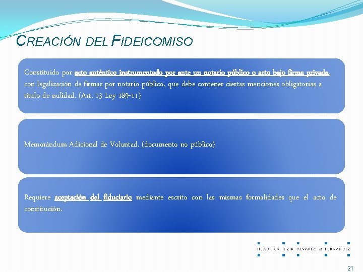 CREACIÓN DEL FIDEICOMISO Constituido por acto auténtico instrumentado por ante un notario público o