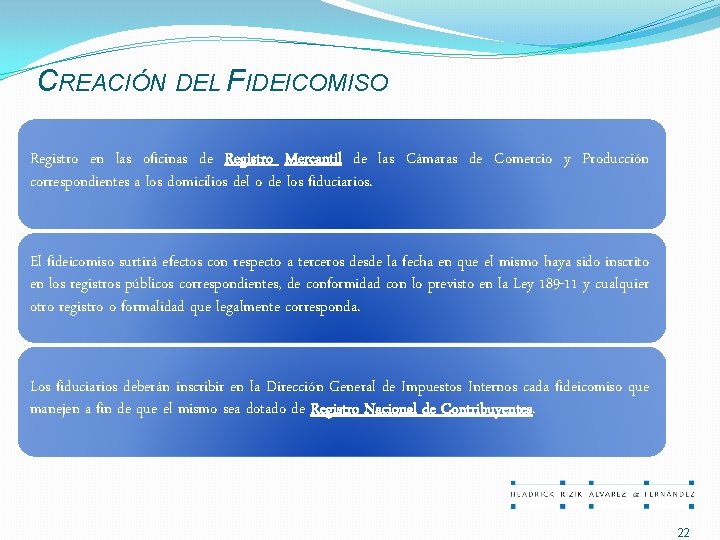 CREACIÓN DEL FIDEICOMISO Registro en las oficinas de Registro Mercantil de las Cámaras de