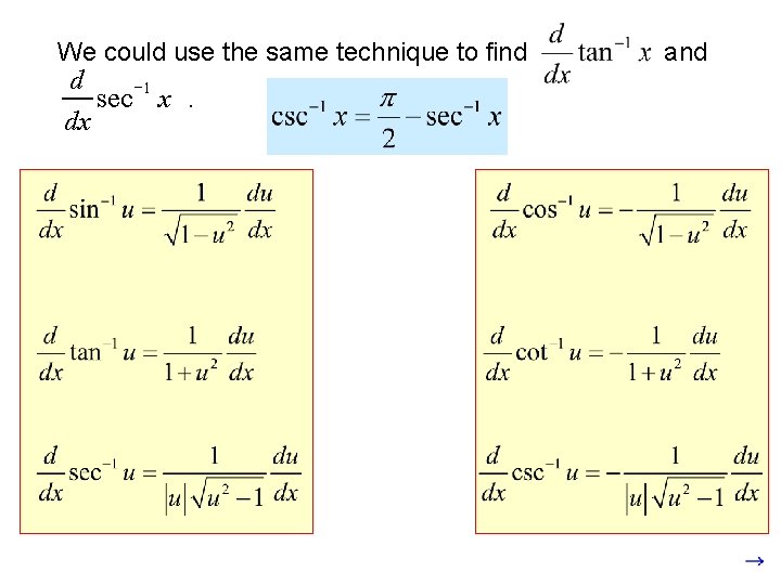 We could use the same technique to find d sec 1 x. dx and