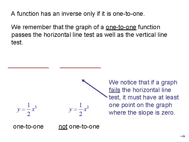 A function has an inverse only if it is one-to-one. We remember that the