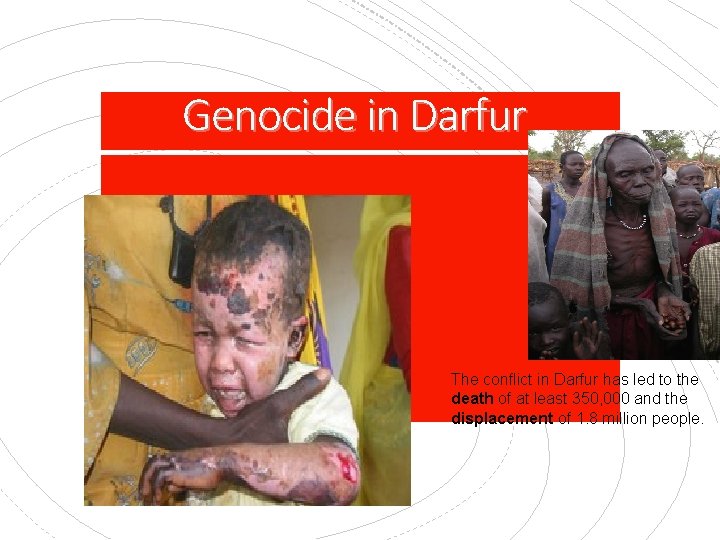 Genocide in Darfur The conflict in Darfur has led to the death of at
