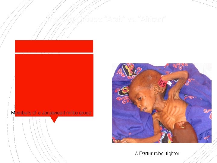 The Two Groups: “Arab” vs. “African” Members of a Janjaweed milita group A Darfur