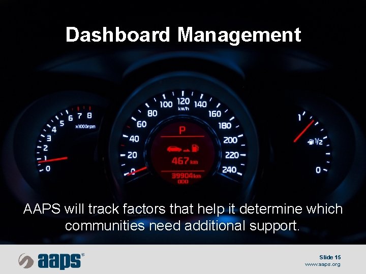 Dashboard Management AAPS will track factors that help it determine which communities need additional