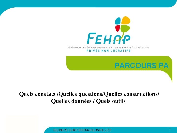 PARCOURS PA Quels constats /Quelles questions/Quelles constructions/ Quelles données / Quels outils REUNION FEHAP