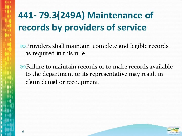 441 - 79. 3(249 A) Maintenance of records by providers of service Providers shall