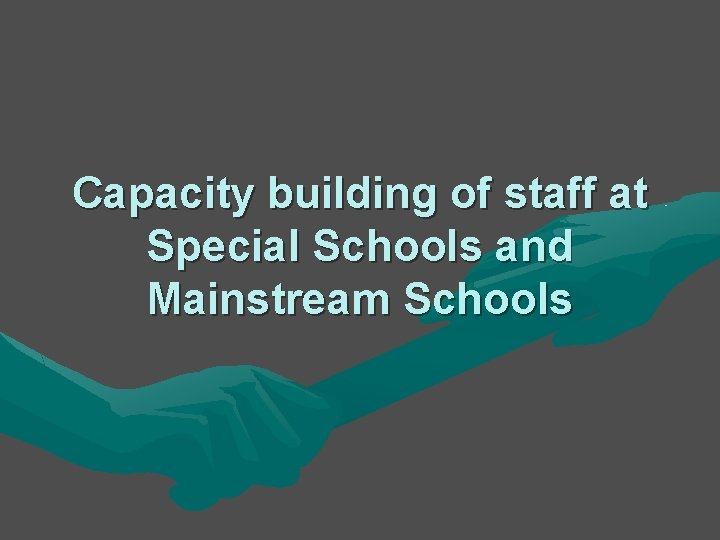 Capacity building of staff at Special Schools and Mainstream Schools Capacity building of staff at Special Schools and Mainstream Schools