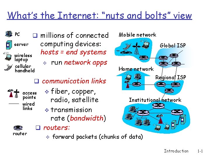 What’s the Internet: “nuts and bolts” view q millions of connected PC computing devices: