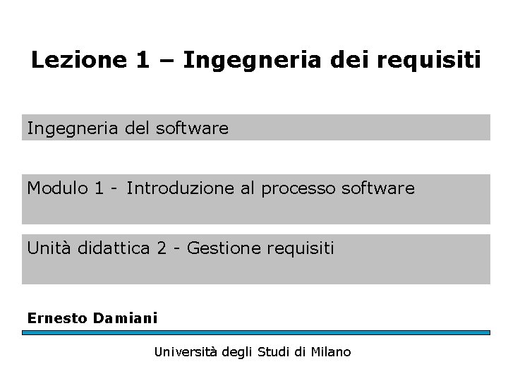 Lezione 1 – Ingegneria dei requisiti Ingegneria del software Modulo 1 - Introduzione al