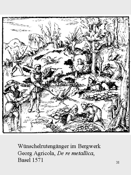 Wünschelrutengänger im Bergwerk Georg Agricola, De re metallica, Basel 1571 38 