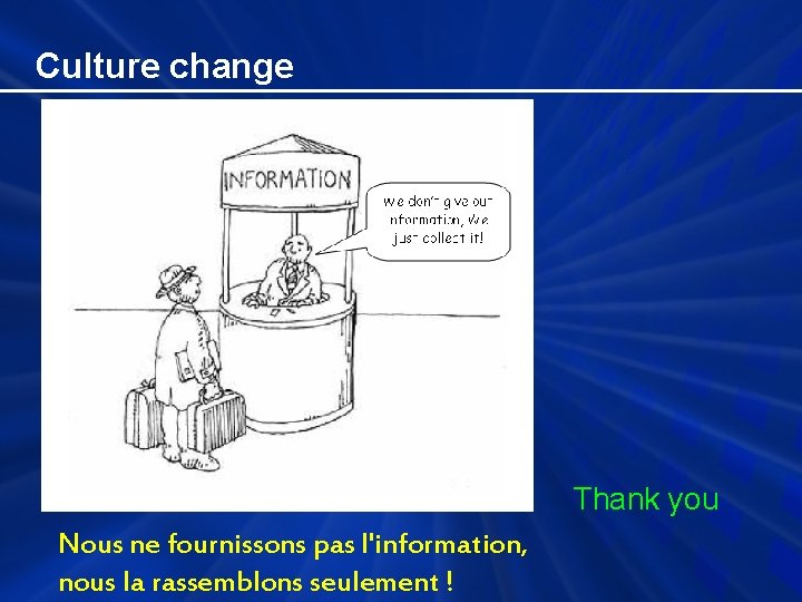 Culture change Thank you Nous ne fournissons pas l'information, nous la rassemblons seulement !