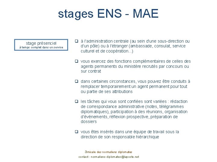 stages ENS - MAE stage présenciel à temps complet dans un service q à