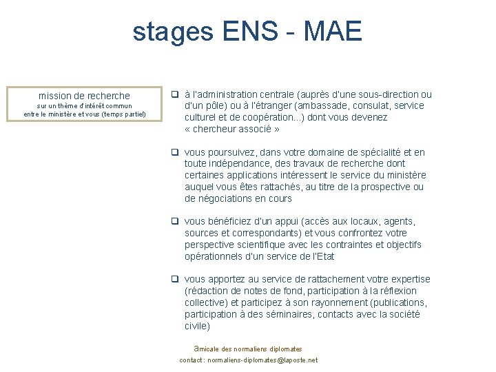 stages ENS - MAE mission de recherche sur un thème d’intérêt commun entre le