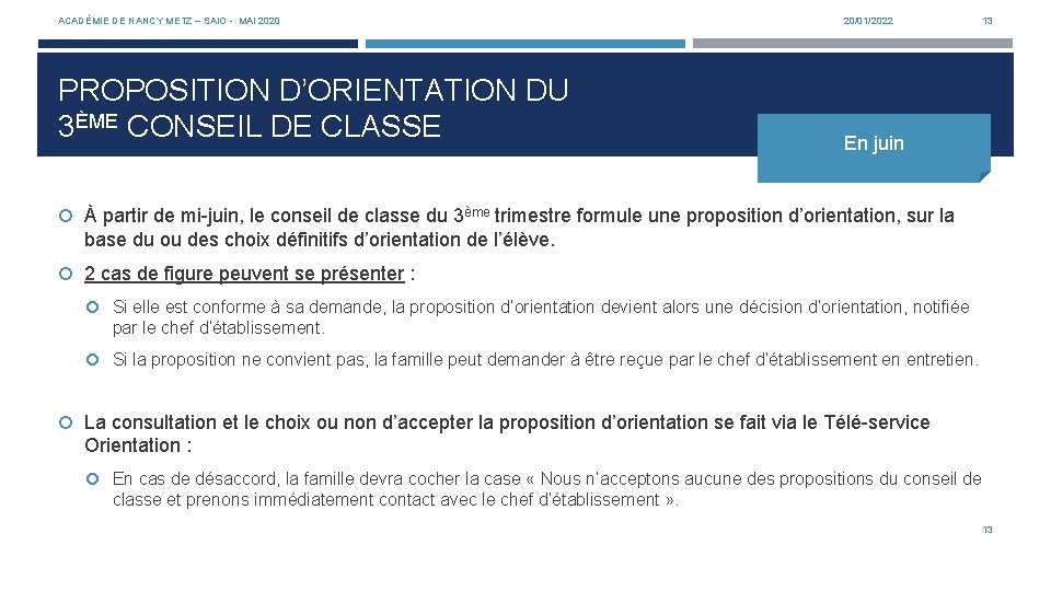 ACADÉMIE DE NANCY METZ – SAIO - MAI 2020 PROPOSITION D’ORIENTATION DU 3ÈME CONSEIL