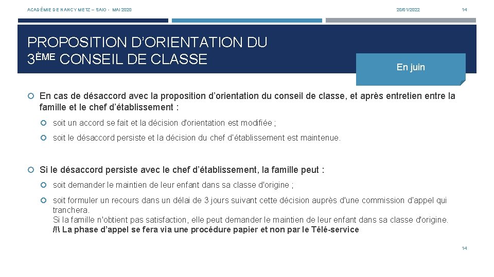 ACADÉMIE DE NANCY METZ – SAIO - MAI 2020 PROPOSITION D’ORIENTATION DU 3ÈME CONSEIL
