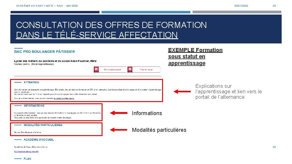 ACADÉMIE DE NANCY METZ – SAIO - MAI 2020 20/01/2022 23 CONSULTATION DES OFFRES