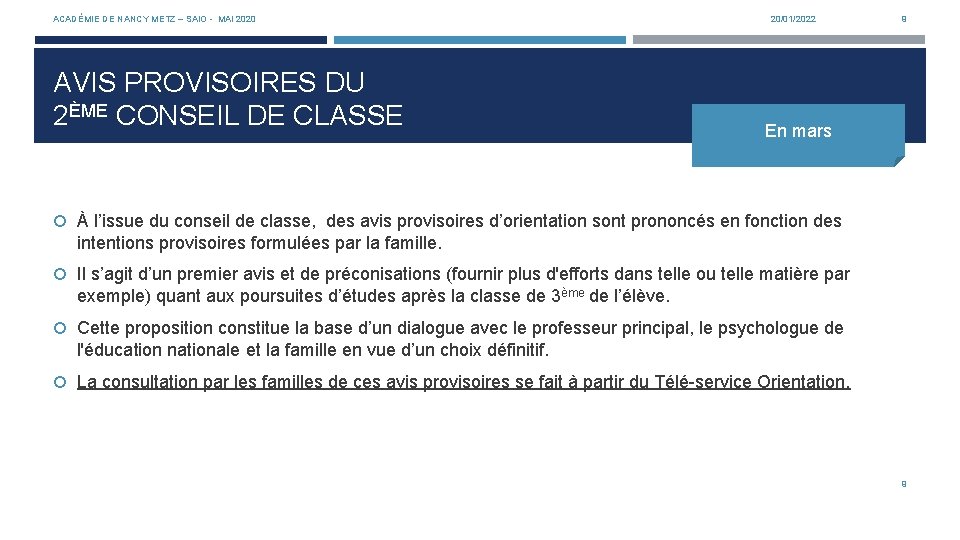 ACADÉMIE DE NANCY METZ – SAIO - MAI 2020 AVIS PROVISOIRES DU 2ÈME CONSEIL