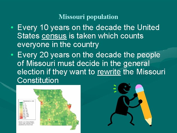 Missouri population • Every 10 years on the decade the United States census is