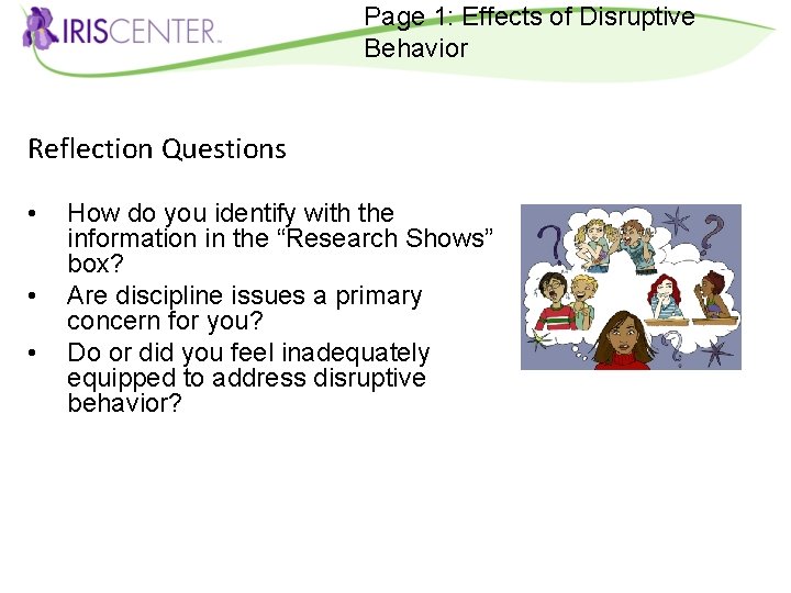 Page 1: Effects of Disruptive Behavior Reflection Questions • • • How do you