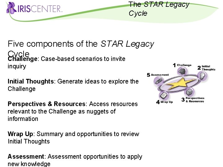 The STAR Legacy Cycle Five components of the STAR Legacy Cycle Challenge: Case-based scenarios