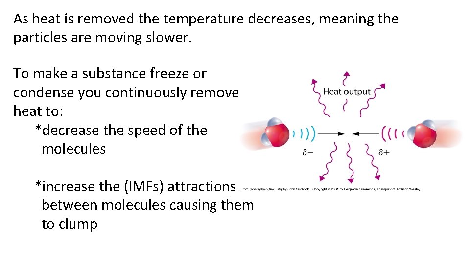 As heat is removed the temperature decreases, meaning the particles are moving slower. To