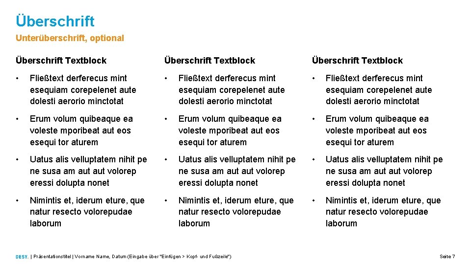 Überschrift Unterüberschrift, optional Überschrift Textblock • Fließtext derferecus mint esequiam corepelenet aute dolesti aerorio