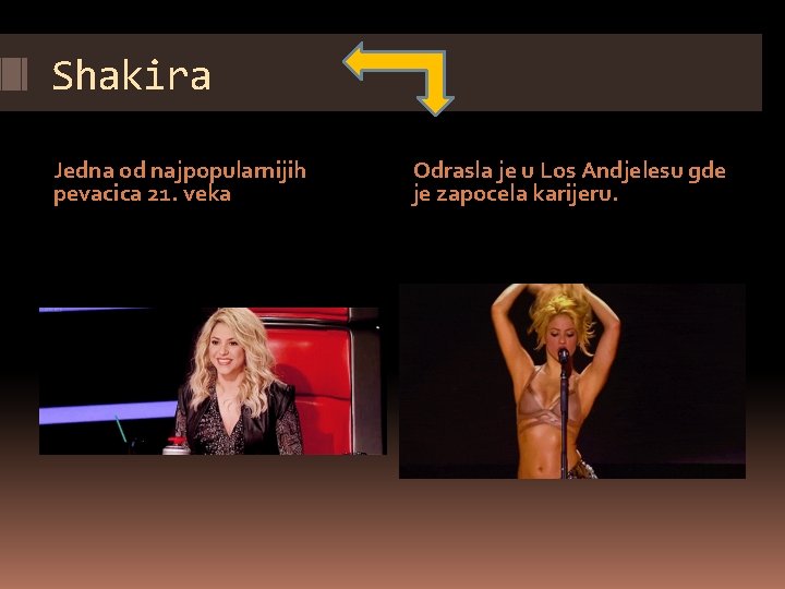 Shakira Jedna od najpopularnijih pevacica 21. veka Odrasla je u Los Andjelesu gde je