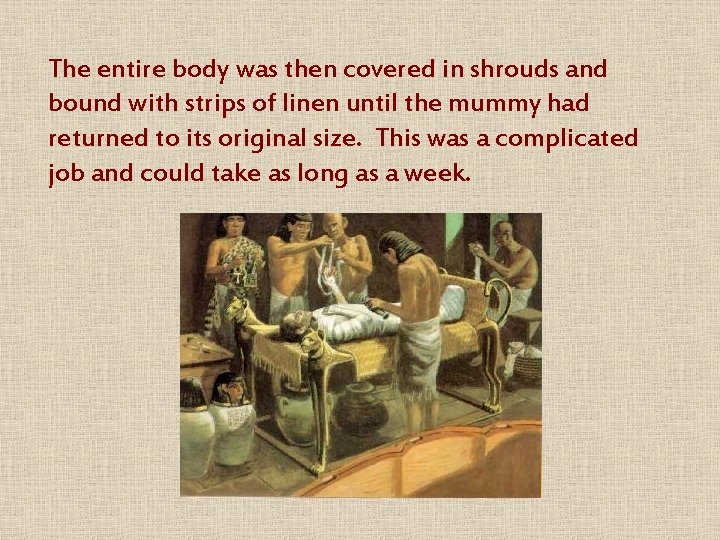 The entire body was then covered in shrouds and bound with strips of linen