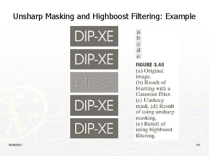 Unsharp Masking and Highboost Filtering: Example 6/19/2021 81 