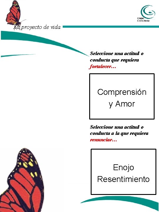 Mi proyecto de vida Seleccione una actitud o conducta que requiera fortalecer… Comprensión y