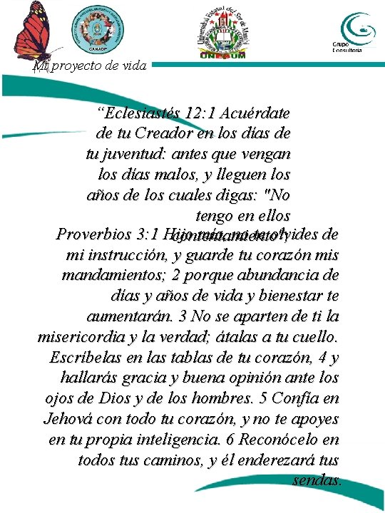 Mi proyecto de vida “Eclesiastés 12: 1 Acuérdate de tu Creador en los días