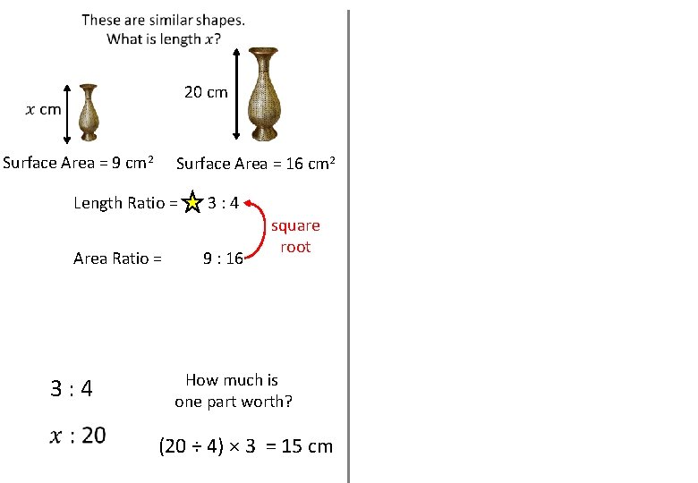 20 cm Surface Area = 9 cm 2 Surface Area = 16 cm 2