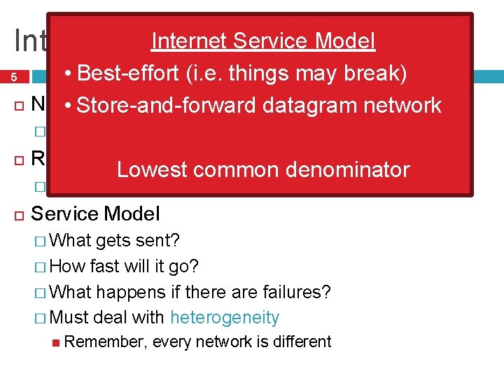 Internet Issues Service Model Internetworking • Best-effort (i. e. things may break) Naming /