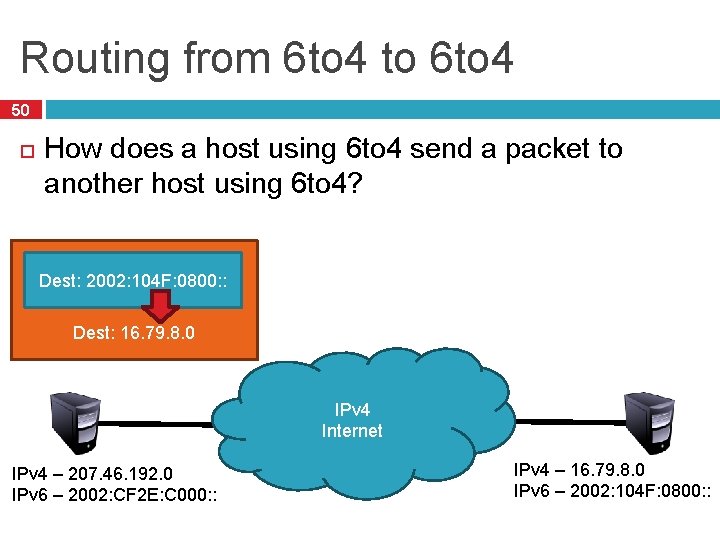 Routing from 6 to 4 to 6 to 4 50 How does a host