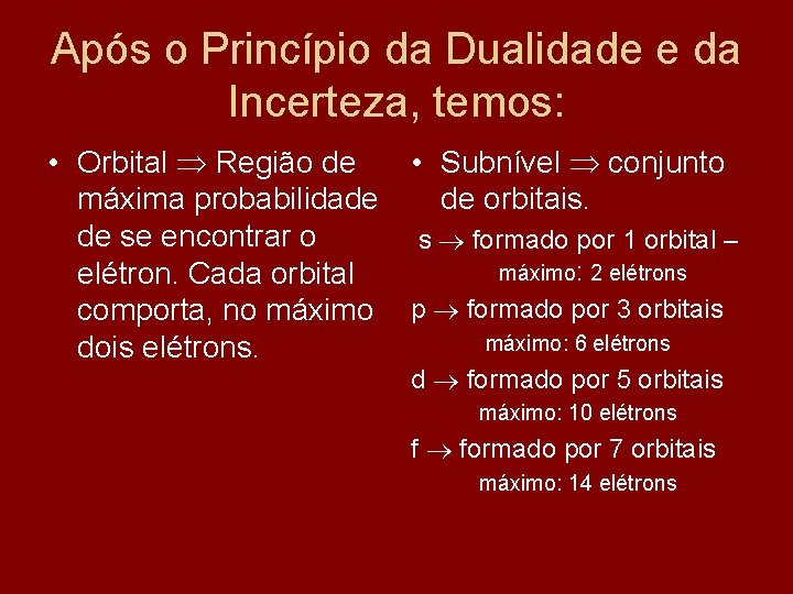 Após o Princípio da Dualidade e da Incerteza, temos: • Orbital Região de máxima