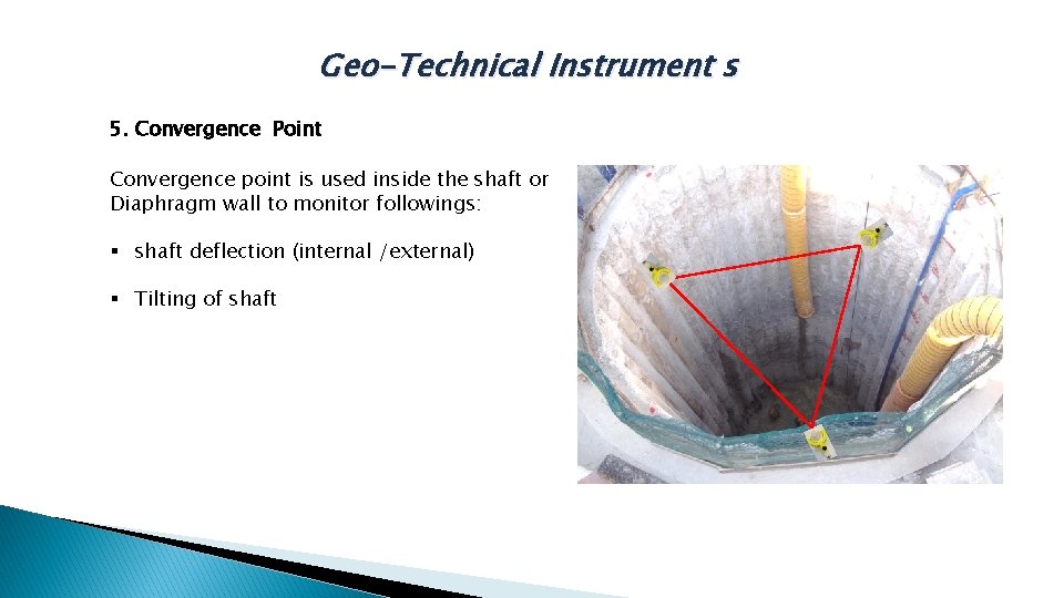 Geo-Technical Instrument s 5. Convergence Point Convergence point is used inside the shaft or