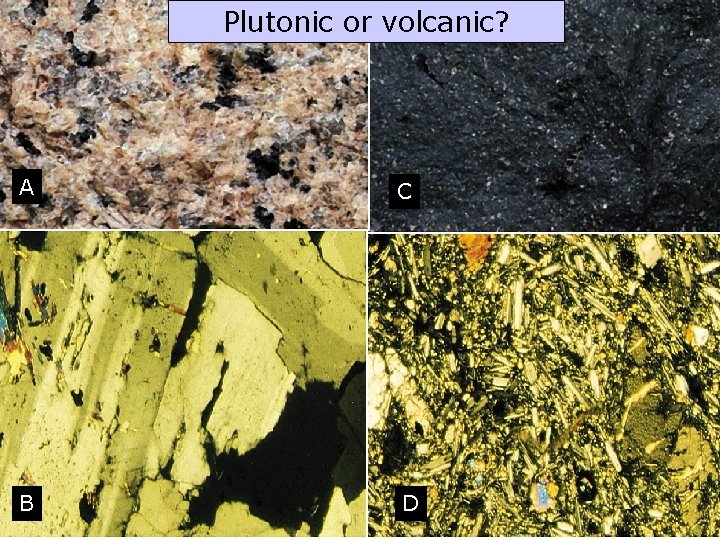 Plutonic or volcanic? A C B D 