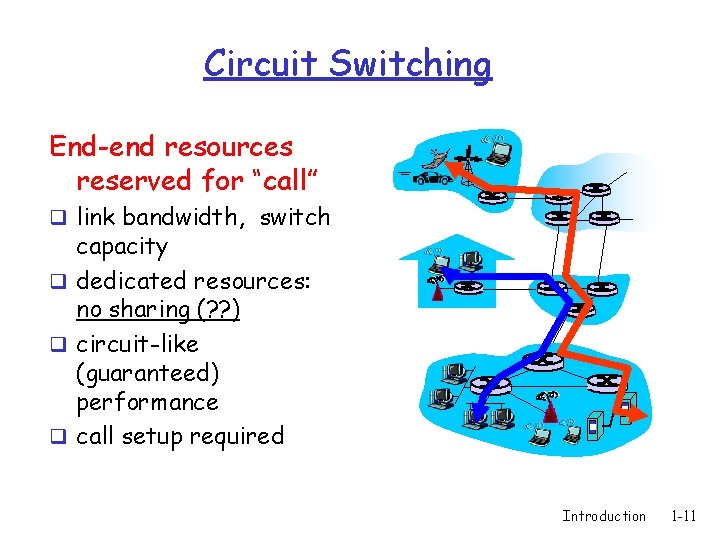 Circuit Switching End-end resources reserved for “call” q link bandwidth, switch capacity q dedicated