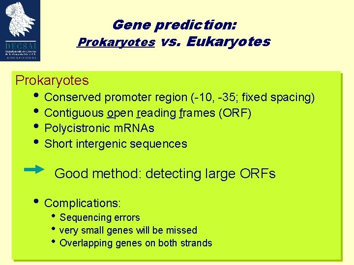 Gene prediction: Prokaryotes vs. Eukaryotes Prokaryotes • Conserved promoter region (-10, -35; fixed spacing)