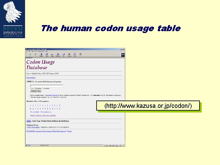 The human codon usage table (http: //www. kazusa. or. jp/codon/) 
