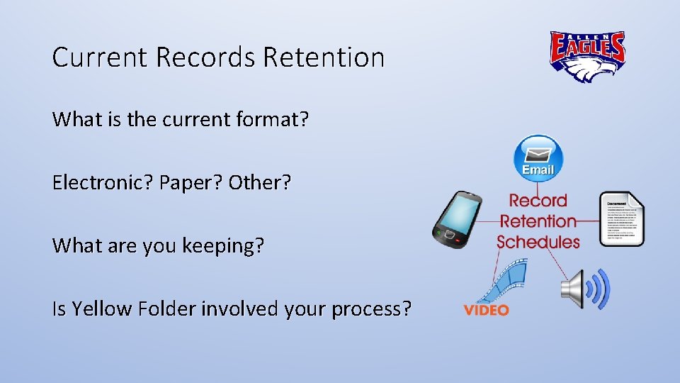 Current Records Retention What is the current format? Electronic? Paper? Other? What are you