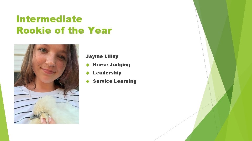 Intermediate Rookie of the Year Jayme Lilley Horse Judging Leadership Service Learning 