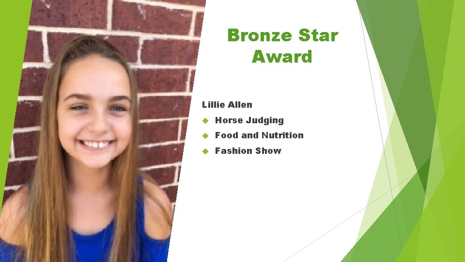 Bronze Star Award Lillie Allen Horse Judging Food and Nutrition Fashion Show 