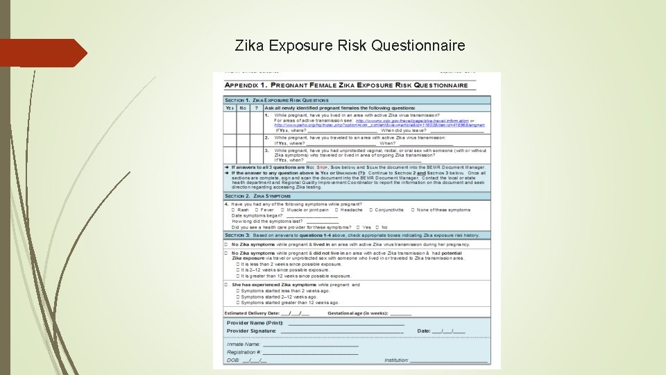 Zika Exposure Risk Questionnaire 