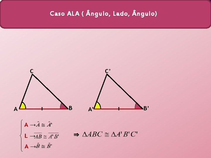 Caso ALA ( ngulo, Lado, ngulo) C C’ B A A’ A→ L→ A→
