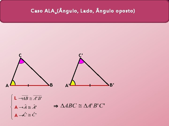 Caso ALA o ( ngulo, Lado, ngulo oposto) C’ C B A A’ L→