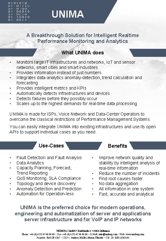 UNIMA A Breakthrough Solution for Intelligent Realtime Performance Monitoring and Analytics What UNIMA does