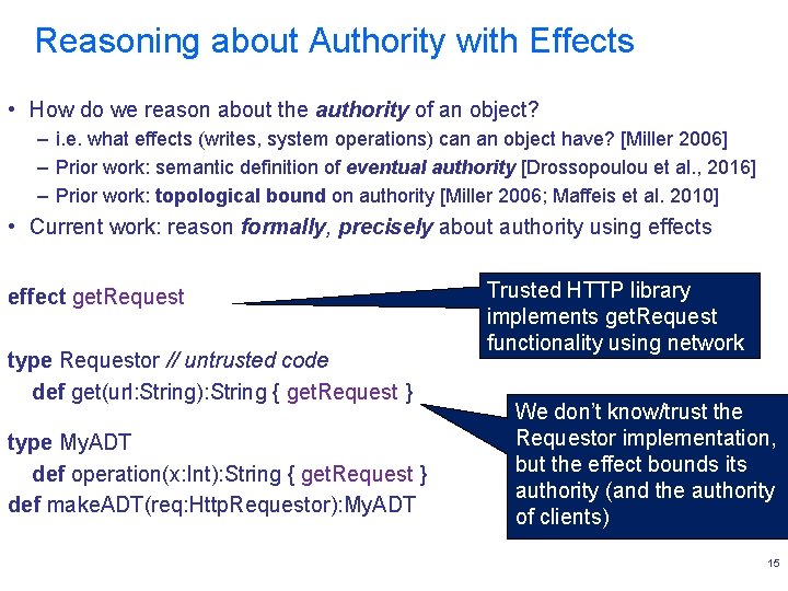 Reasoning about Authority with Effects • How do we reason about the authority of